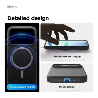 Elago iPhone 17 Pro Magnetic Silicone Case (Camera Control Key Included) _ Black